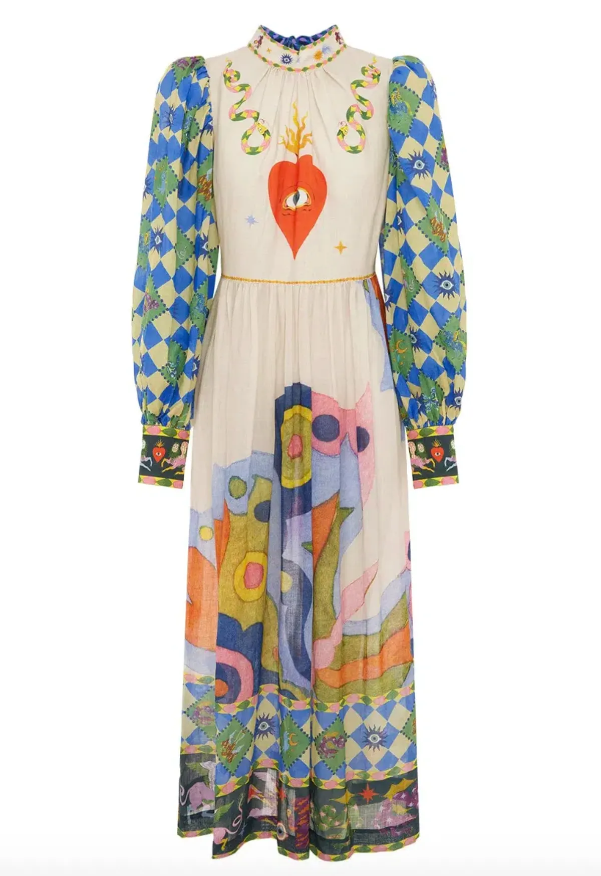 Alemais Lou Balloon Sleeve Midi Dress Multi Size AU 12 - Image 5