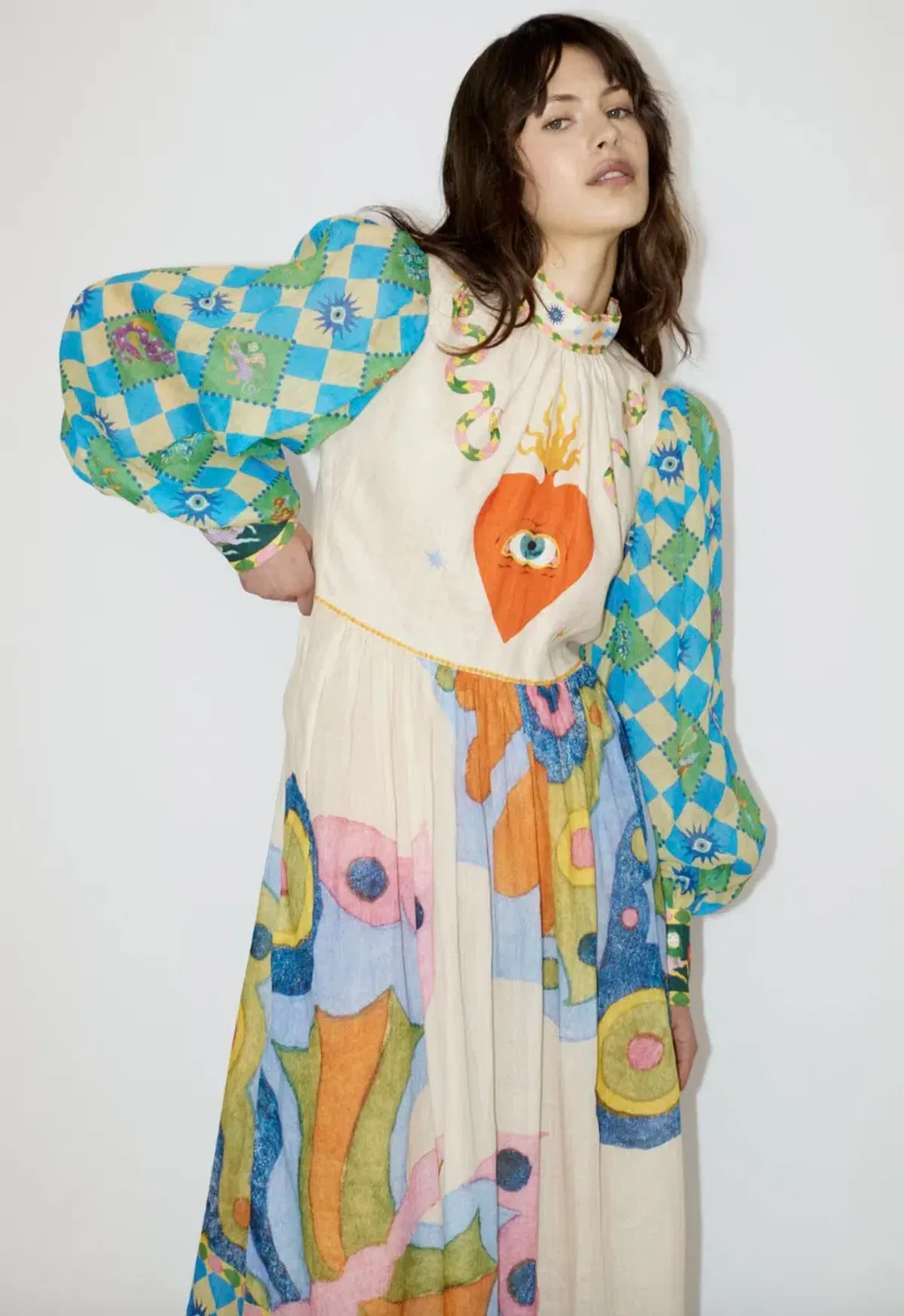 Alemais Lou Balloon Sleeve Midi Dress Multi Size AU 12 - Image 4