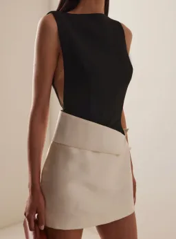 Rachel Gilbert Rikki Foldover Stretch-crepe Mini Dress In Black & white AU10 for rent on The Volte - image 1