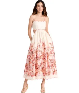 Zimmermann Devi Scallop Midi Dress Cream Floral Size 2 / AU 12 for rent on The Volte - image 1