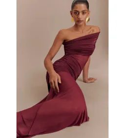 Meshki Dallas One Shoulder Mesh Maxi Dress Burgundy Size 8 for rent on The Volte - image 3