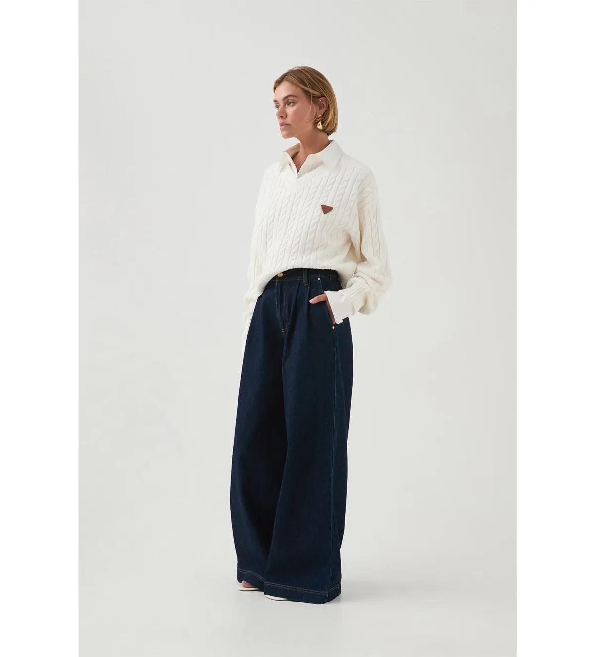 Aje Naia Cropped Cable Knit in Ivory Size - Image 2