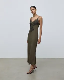 Lover Ainslee Lace Maxi Olive Green Dress Size AU 12 for rent on The Volte - image 1