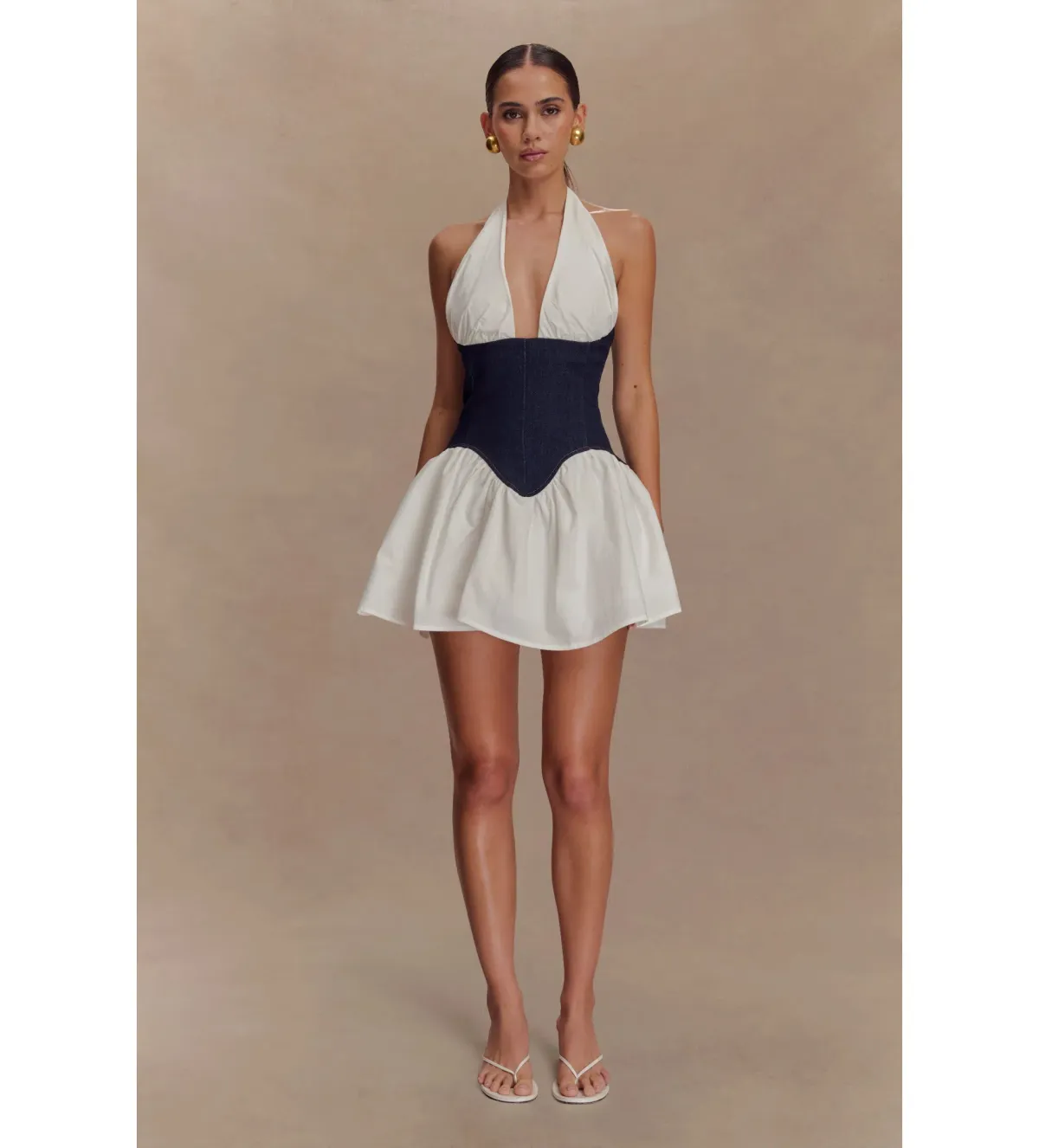 MESHKI Merlyn Denim Cotton Mini Dress Indigo Blue Size S AU 8 - Image 1