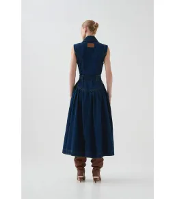 Aje Elena Belted Denim Midi Dress Dark Classic Wash Size AU 8 for rent on The Volte - image 3