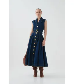 Aje Elena Belted Denim Midi Dress Dark Classic Wash Size AU 8 for rent on The Volte - image 1