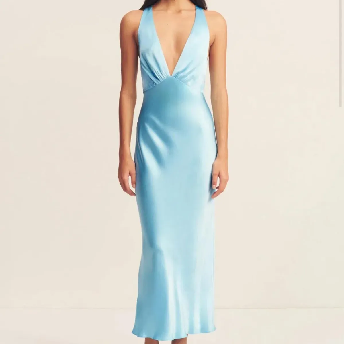 Shona Joy La Lune Plunged Cross Back Maxi Dress Iceberg Blue Size 10 - Image 1