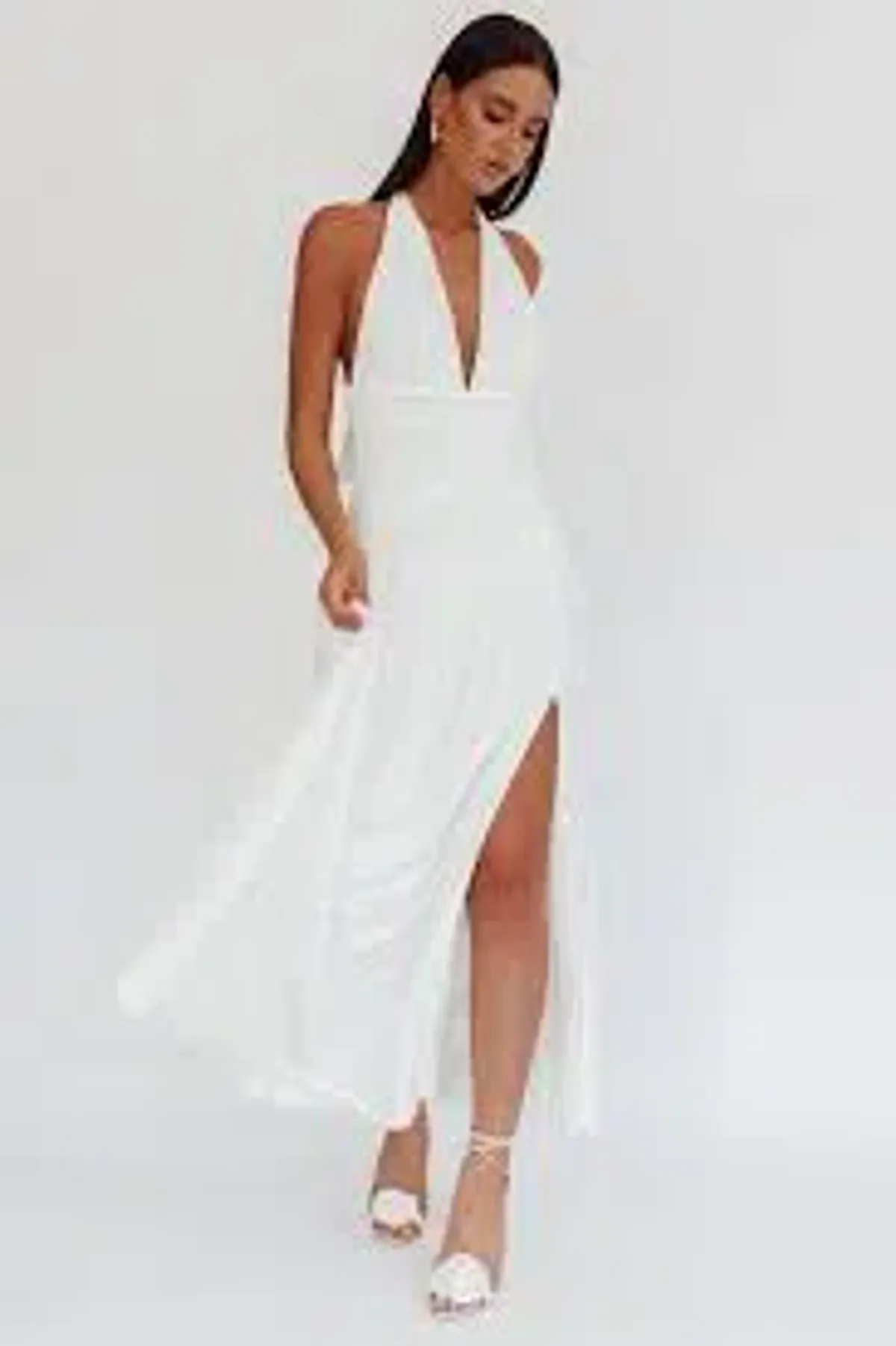 Italia Azure Gathered Waist Maxi Dress White Size - Image 1
