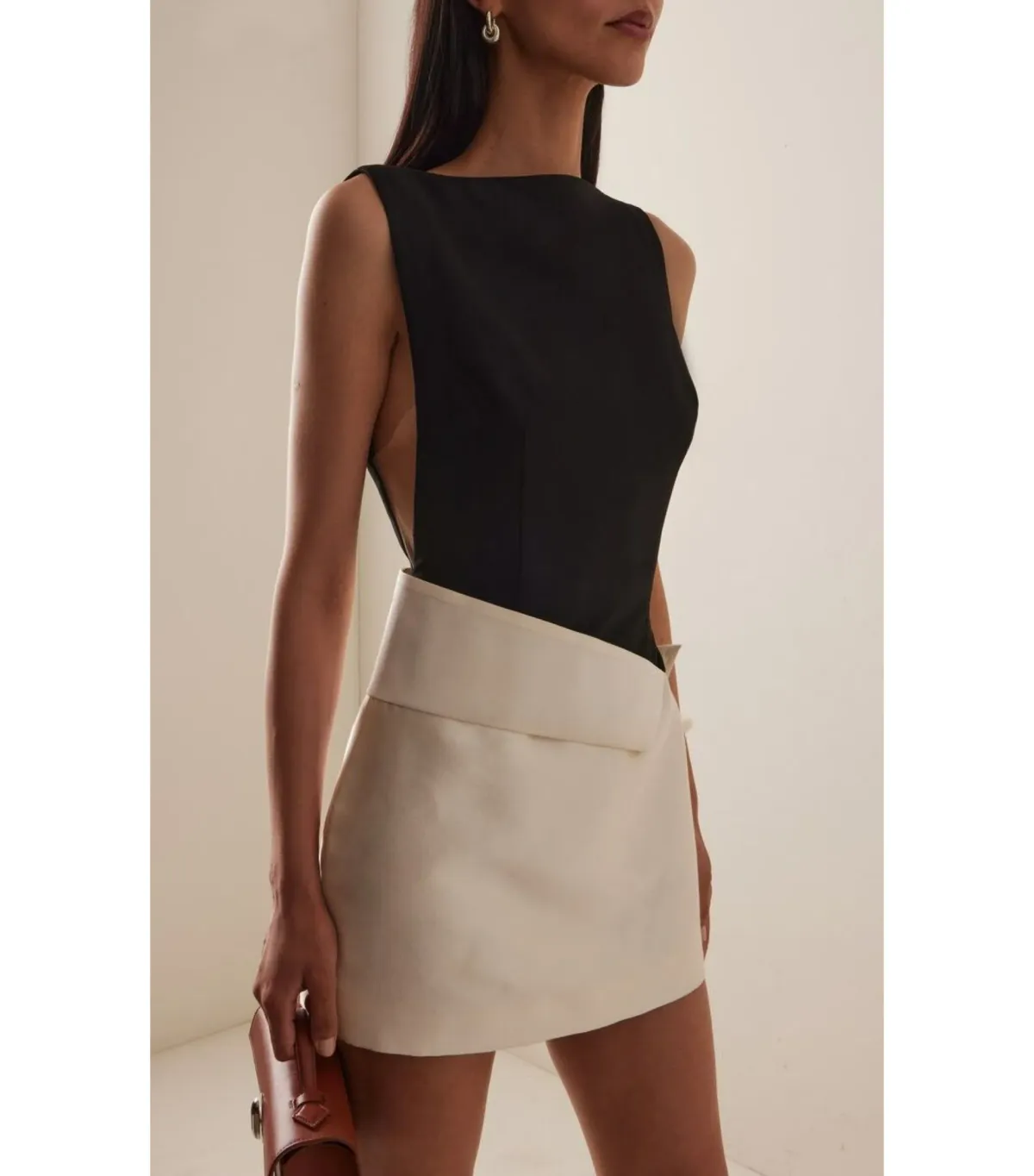Rachel Gilbert Rikki Foldover Stretch-crepe Mini Dress in Black/White Size AU12 - Image 1