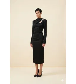 Rachel Gilbert Henrietta Embellished Midi Dress in Black Size AU6  for rent on The Volte - image 1