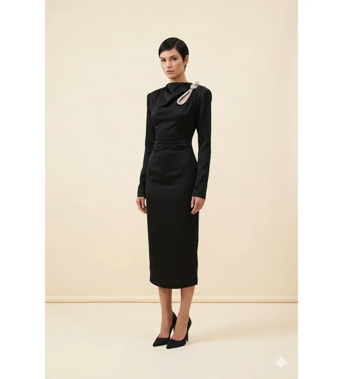 Rachel Gilbert Henrietta Embellished Midi Dress in Black Size AU12 - Image 1