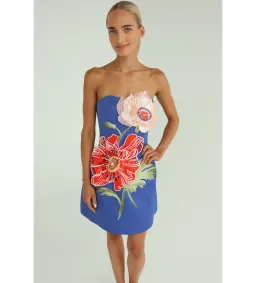 Leo Lin Rosario Applique Floral Bustier Mini Dress in Lapis Size 8 for rent on The Volte - image 2
