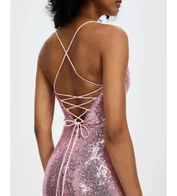 Bariano Stephanie Cowl Draped Sequin Gown Baby Pink Size AU 16  for rent on The Volte - image 4