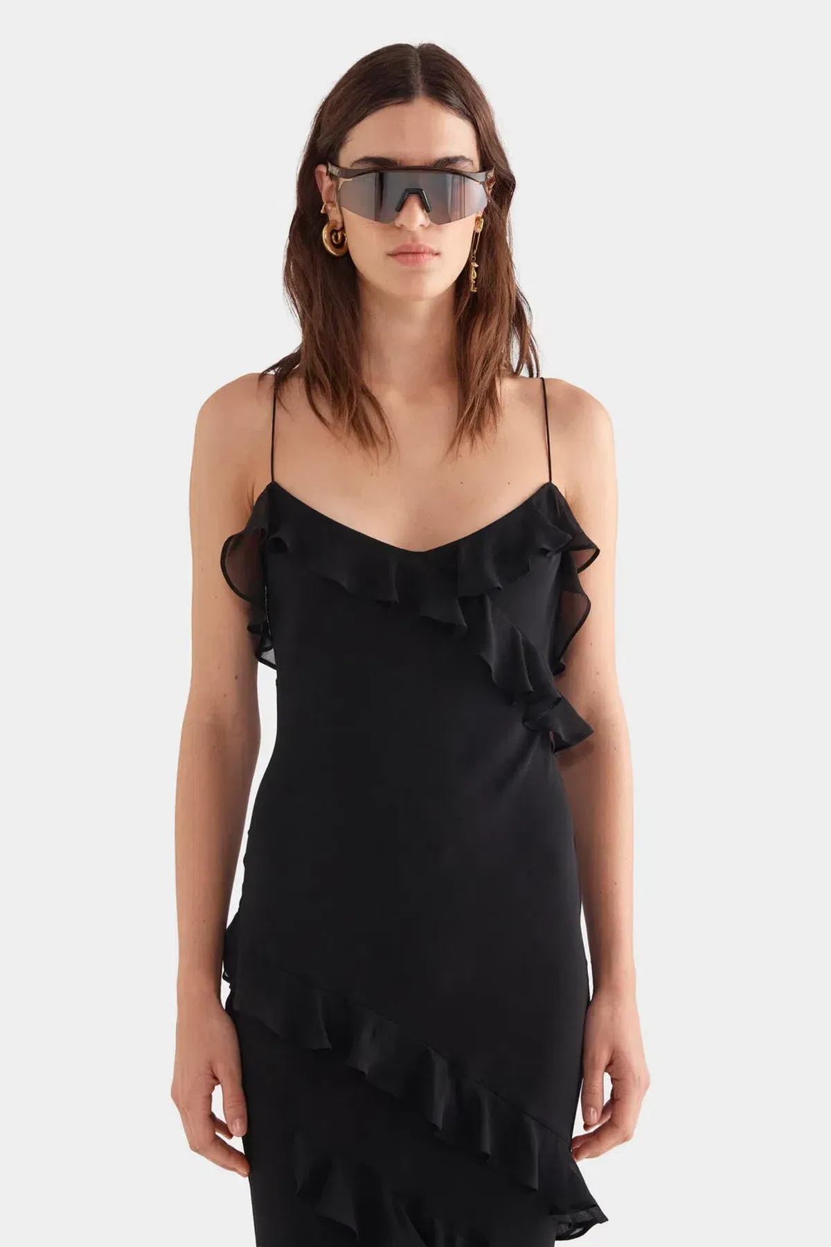 Venroy Silk Ruffle Slip Maxi Dress Black Size S / Size 8 - Image 2