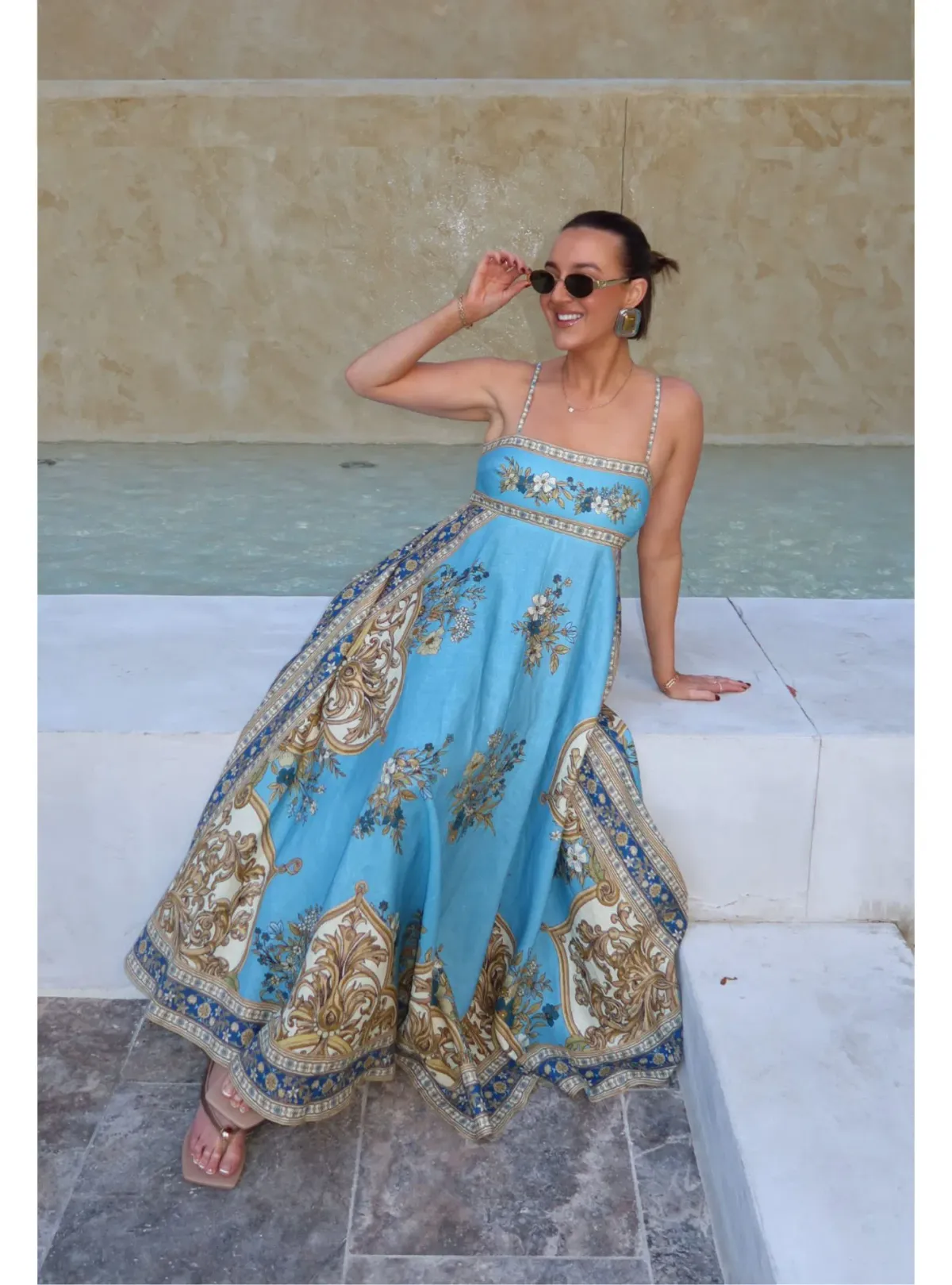 Alemais x La Sirena Exclusive Cassie Midi Sundress Blue Floral Size 8 - Image 1