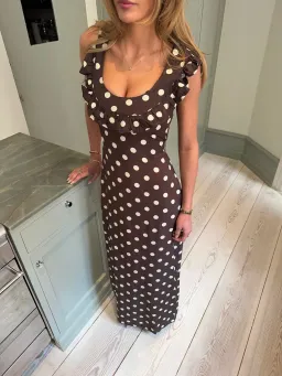Design By Si Luna Maxi Dress With Polka Dots Brown/Yellow Size S / AU 8 for rent on The Volte - image 3