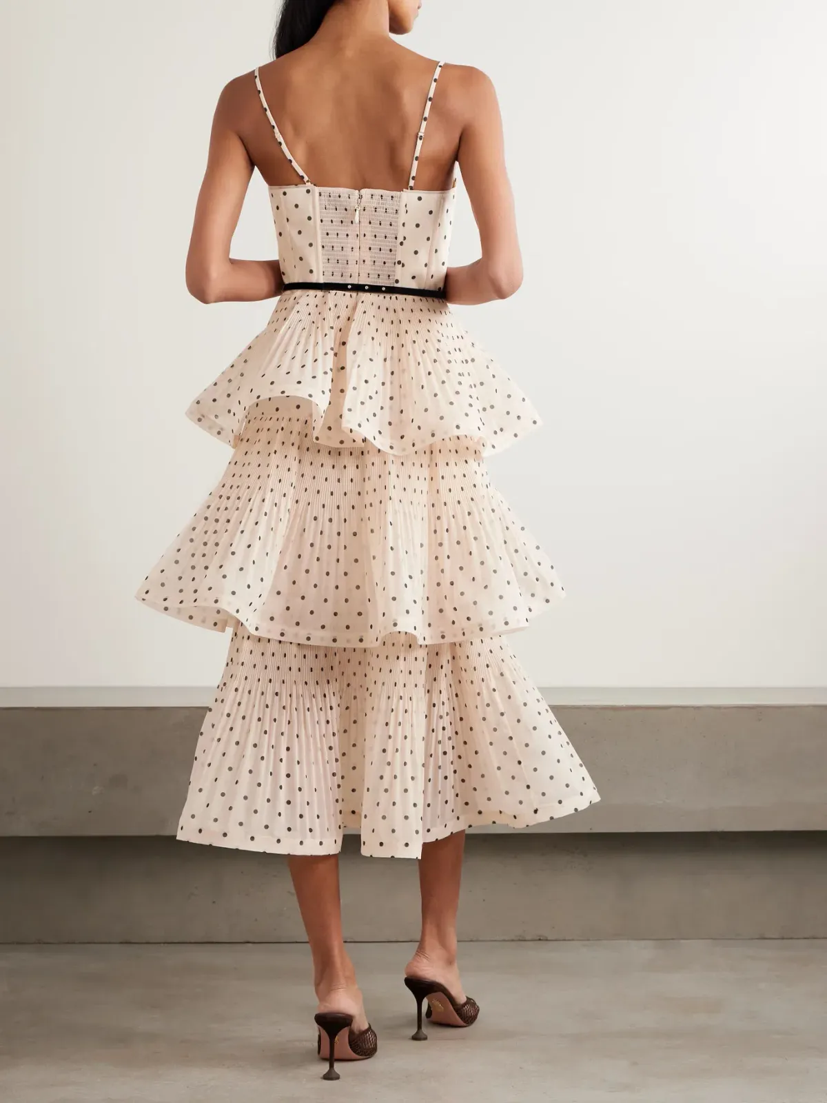 Zimmermann Pleated Tiered Midi Dress in Black/Cream Polka Dot Size 14/L - Image 2