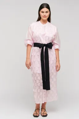 Oroton Scallop Lace Shirt Midi Long Sleeve Dress Pink Rose Size AU 16 for rent on The Volte - image 7