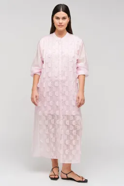 Oroton Scallop Lace Shirt Midi Long Sleeve Dress Pink Rose Size AU 16 for rent on The Volte - image 6