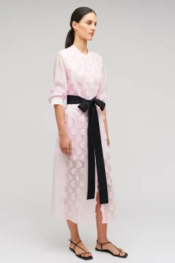 Oroton Scallop Lace Shirt Midi Long Sleeve Dress Pink Rose Size AU 16 for rent on The Volte - image 2