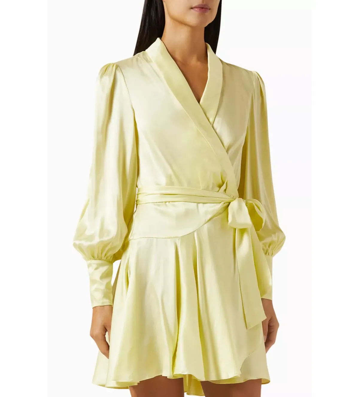 Zimmermann Silk Wrap Mini Dress in  Lemon Size 3/ AU 14 - Image 2