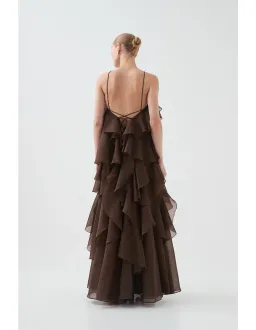 Aje Pandorea Layered Maxi Dress Carob Brown Size 8 for rent on The Volte - image 3