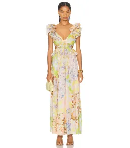 Zimmermann Pop Ruffle Sleeve Midi Dress in Patch Floral Size 0 / AU 8 for rent on The Volte - image 1