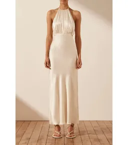 Shona Joy Milo Ruched Open Back Midi Dress in Coconut Size AU 12 for rent on The Volte - image 1