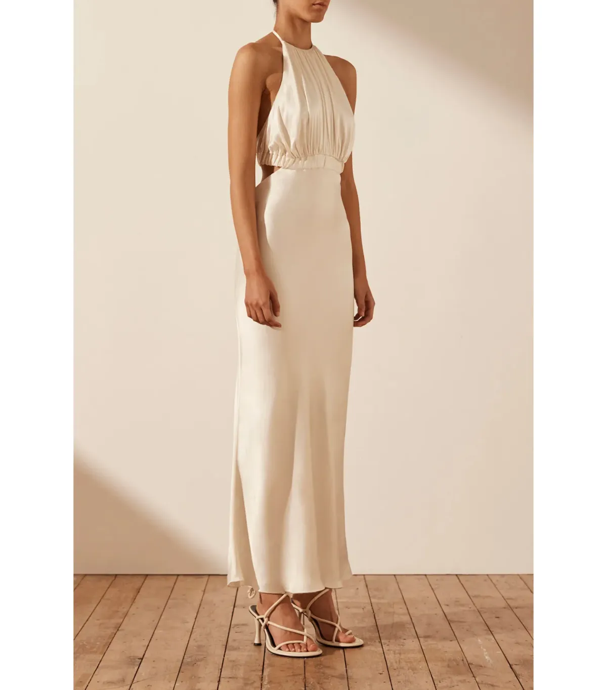 Shona Joy Milo Ruched Open Back Midi Dress in Coconut Size AU 12 - Image 2