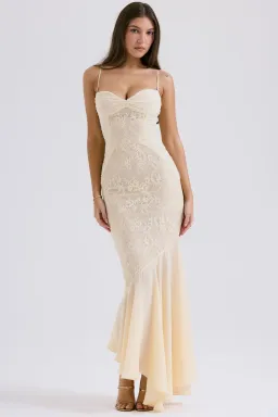 House of CB Felicia Chiffon Lace Maxi Gown in Vanilla Size XS / AU 6 (Regular Cup) for rent on The Volte - image 7
