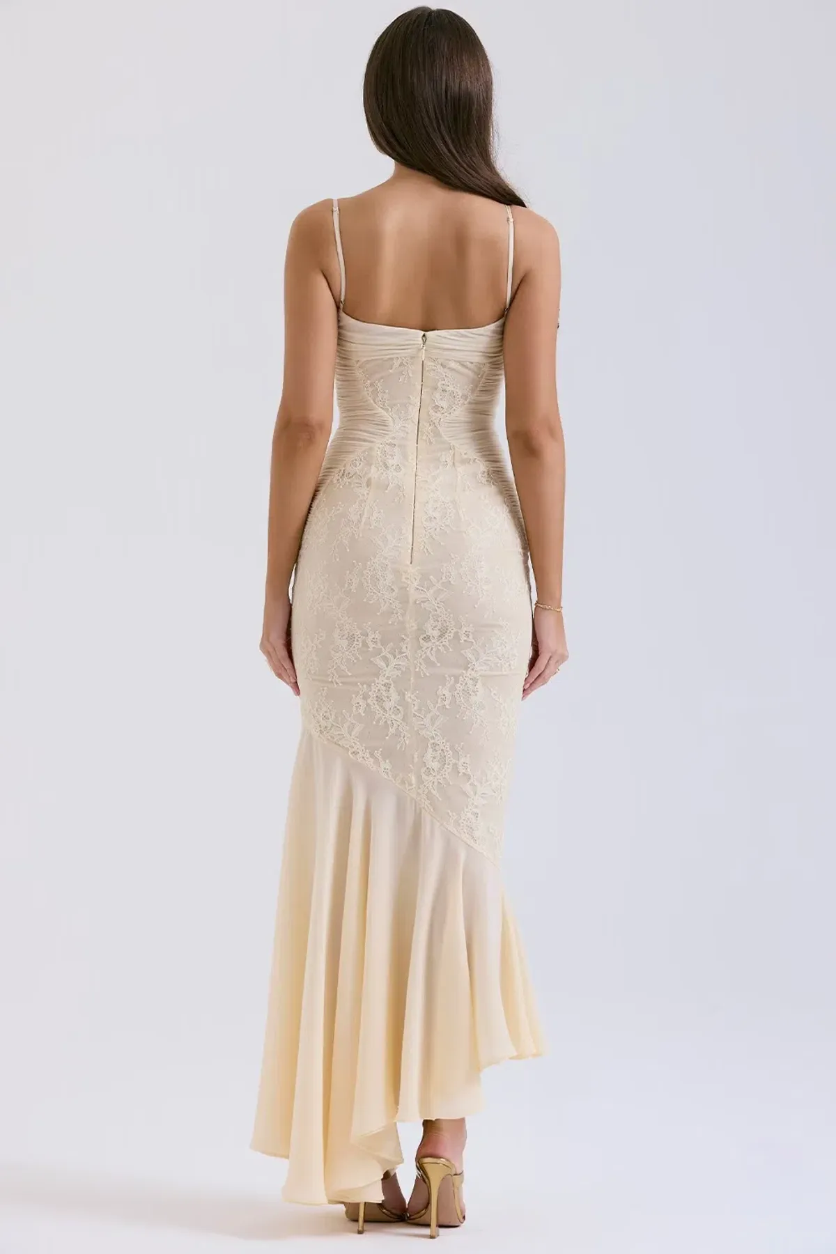 House of CB Felicia Chiffon Lace Maxi Gown in Vanilla Size XS / AU 6 (Regular Cup) - Image 3