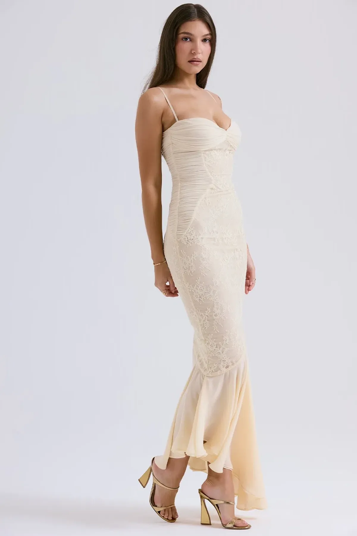 House of CB Felicia Chiffon Lace Maxi Gown in Vanilla Size XS / AU 6 (Regular Cup) - Image 2