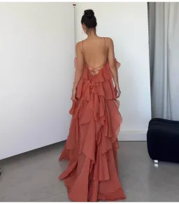 Aje Pandorea Layered Maxi Dress in Coral Clay Size AU 6 for rent on The Volte - image 6