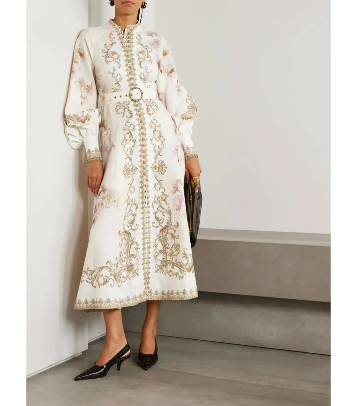 Zimmermann The Hypnotic Buttoned Midi Dress in Cream Peony Size 0 / AU 8 - Image 3