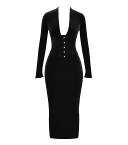 House of CB Arabella Corset Midi Dress Black Velvet Size AU 10  for rent on The Volte - image 5