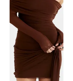 Benni Yasmin Off Shoulder Mini Dress in Cacao Size AU 6 for rent on The Volte - image 4