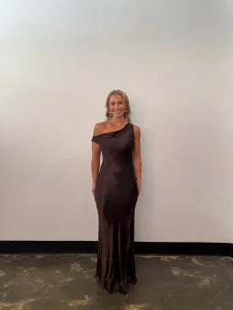 Bec & Bridge Sol Asym Maxi Dress Dark Chocolate Size AU 10 for rent on The Volte - image 3