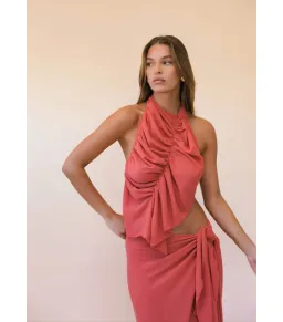 Koster Kulture Bobbies Top and Maxi Skirt Set in Coral Size S / AU 8 for rent on The Volte - image 2