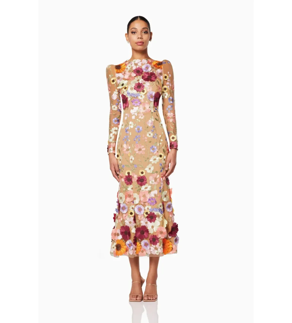Elliatt Shannon 3D Floral Midi Dress In Pink Size S / AU 8 - Image 1