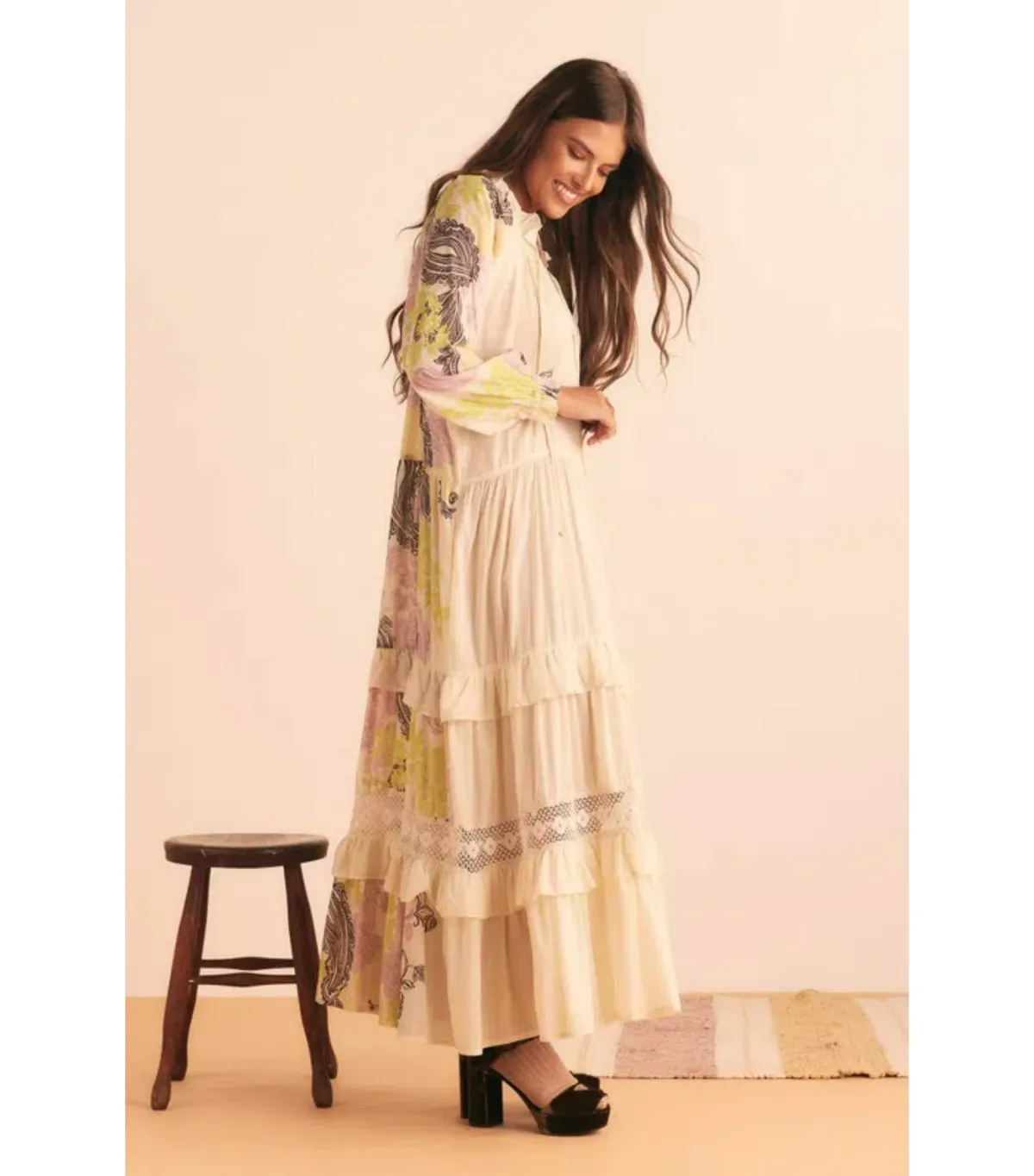 Bohemian Traders Castello Ruffle Maxi Dress Cream Size AU 8 - Image 2