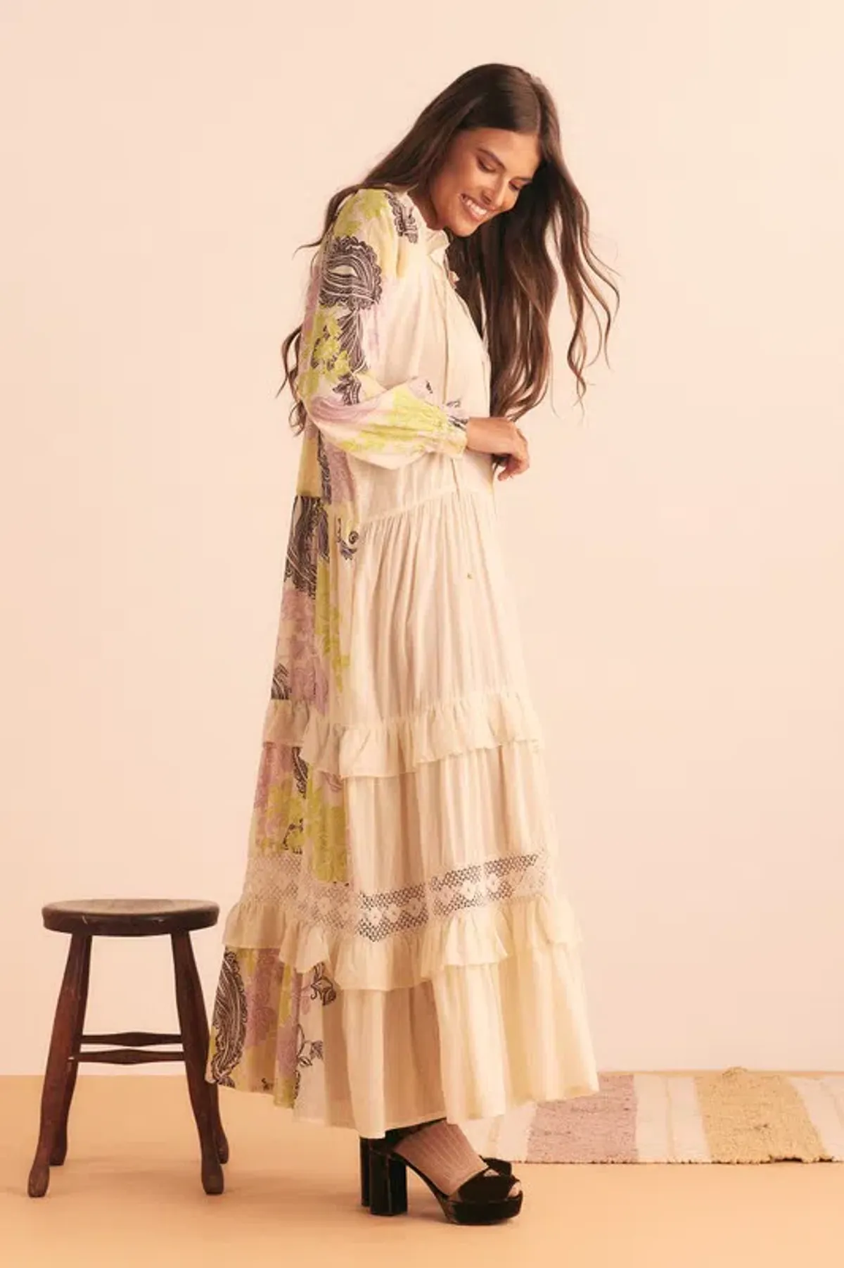 Bohemian Traders Castello Ruffle Maxi Dress Cream Size 12 - Image 2