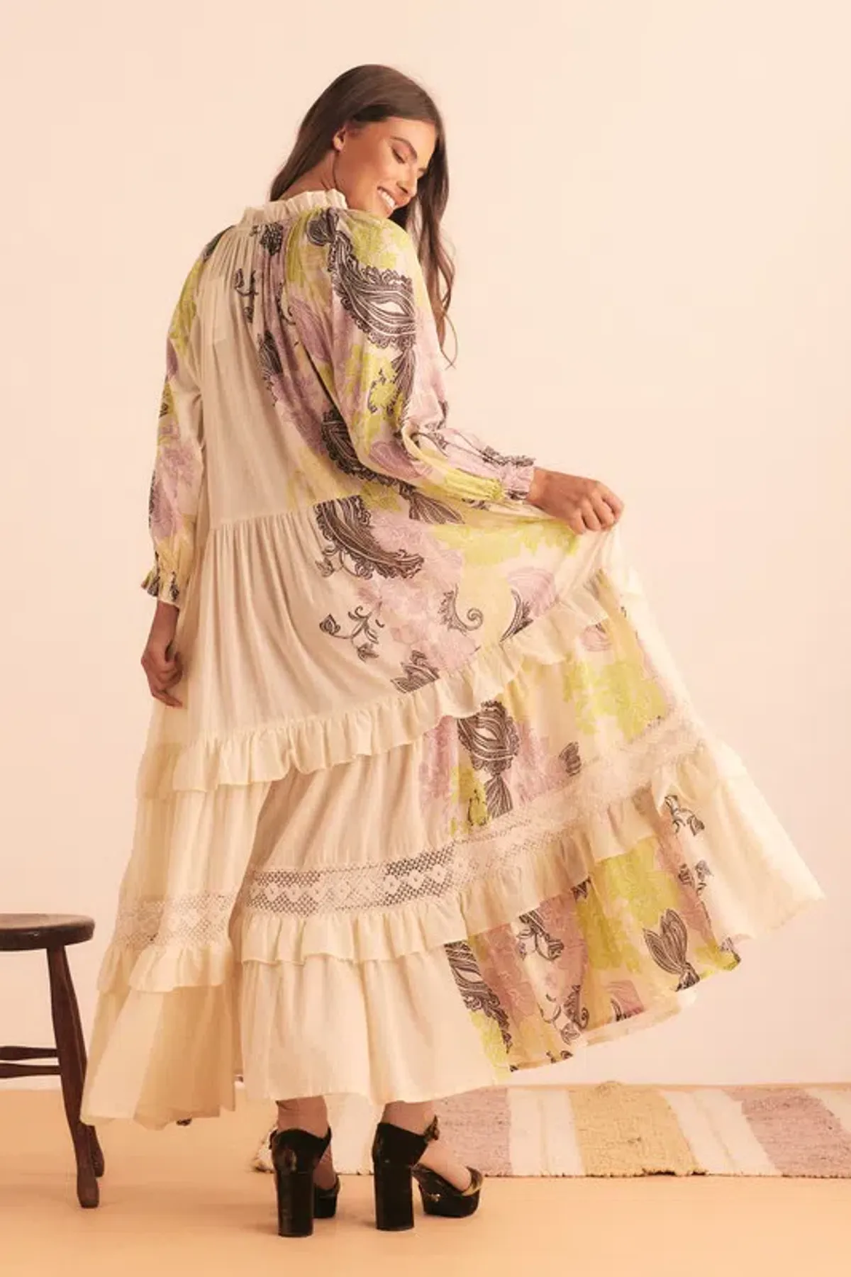 Bohemian Traders Castello Ruffle Maxi Dress Cream Size 12 - Image 3