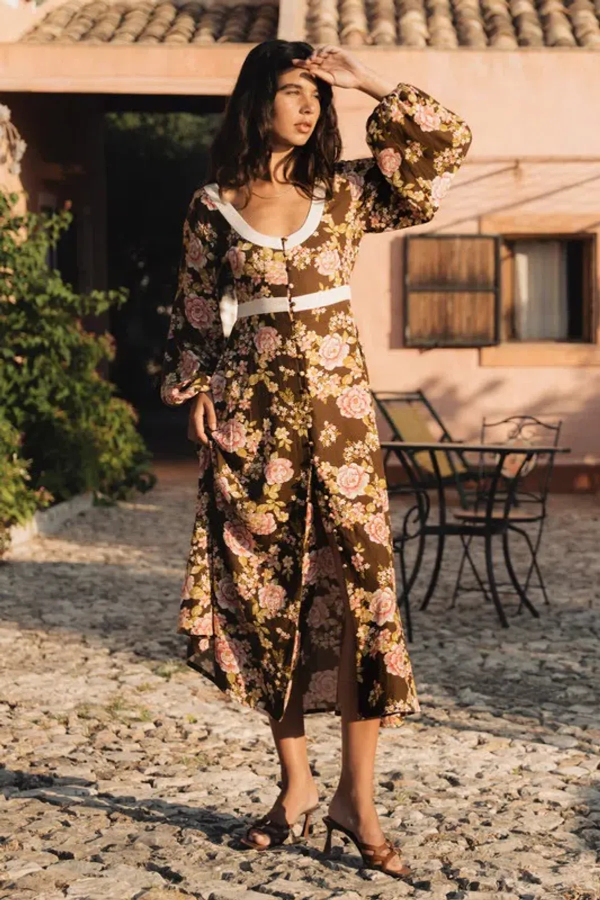 BOHEMIAN TRADERS JULIET SCOOP NECK MIDI / CHOCOLATE / SIZE 8 - Image 1
