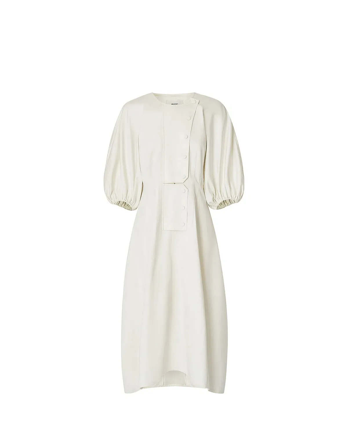 Oroton Sculptured Sleeve Midi Dress in Egg Shell Cream Size 8 - Image 5
