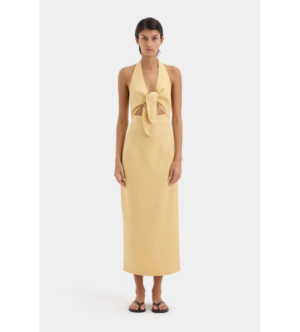 Sir the Label Carlotta Tie Midi Dress Raffia Size AU 10 - Image 1