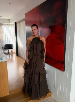 Aje Pandorea Layered Maxi Dress Brown Size AU 6 for rent on The Volte - image 1