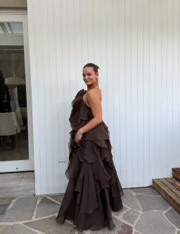 Aje Pandorea Layered Maxi Dress Brown Size AU 6 for rent on The Volte - image 3
