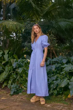 Pasduchas Vera Button Midi Dress Blue Size 16 for rent on The Volte - image 3