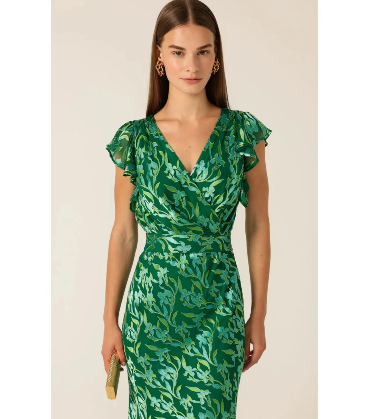 Sacha Drake Fleur De Lys Midi Dress Green Botanical Size AU 12 - Image 4
