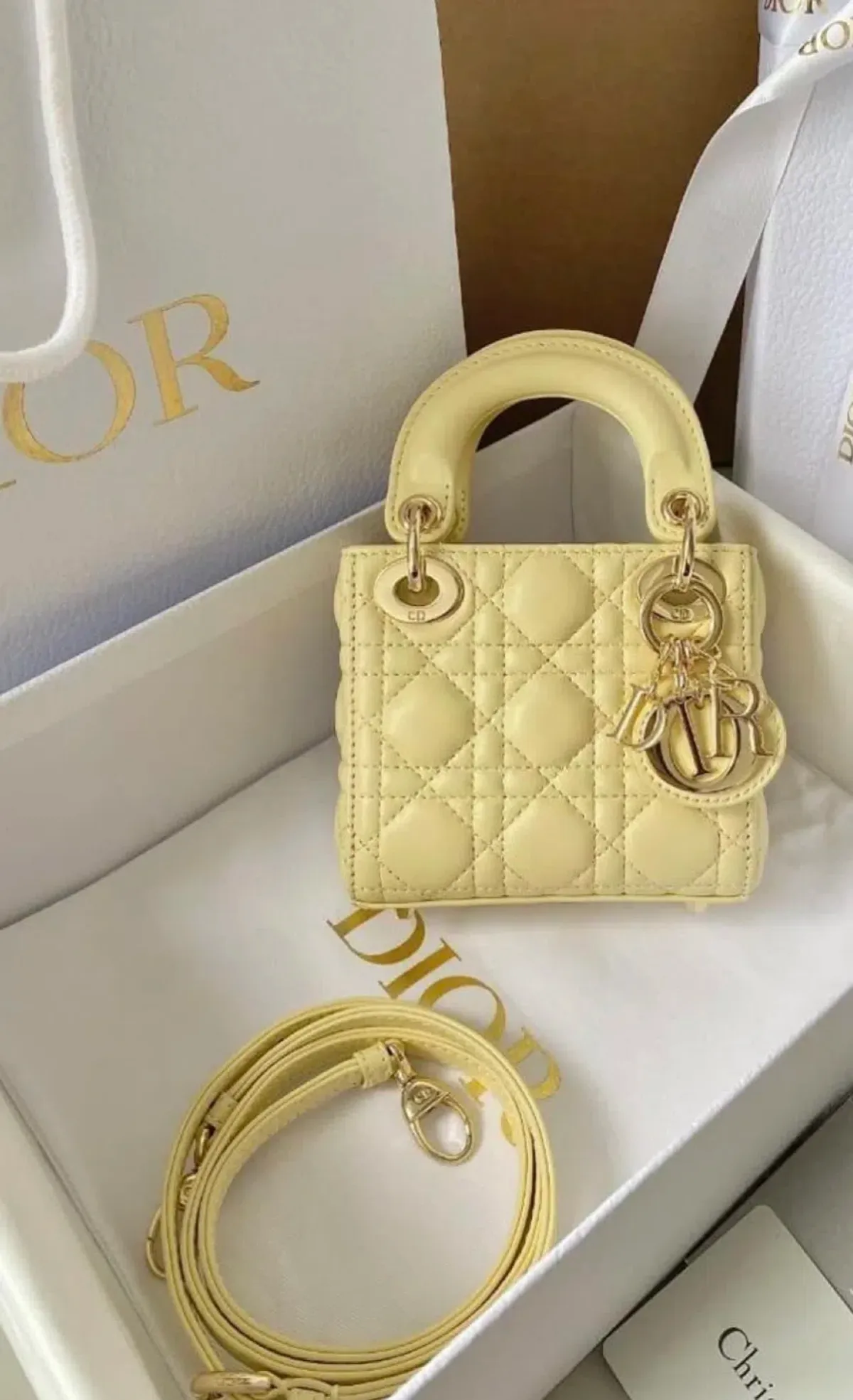 Christian Dior Light Yellow Lambskin Micro Bag - Image 1